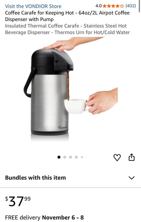 Vondior 64 oz Stainless Steel Airpot Dispenser - Est. Retail $37.99