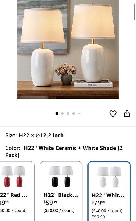 Pair of White Ceramic Table Lamps - Est. Retail $79.99