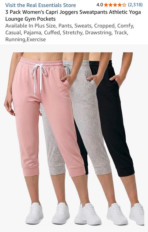 Real Essentials Women's Capri Joggers, 3-Pack, 2X - Est. Retail $46
