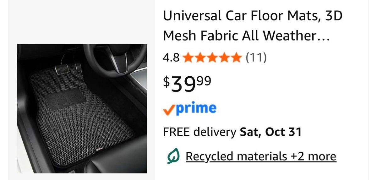 Universal Car Floor Mats, 3D Mesh Fabric- Est. Retail $39.99