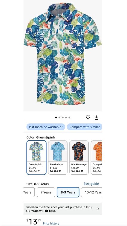 Kids Tropical Flamingo Print Polo Shirt Size 8-9 - Est. Retail $13.99