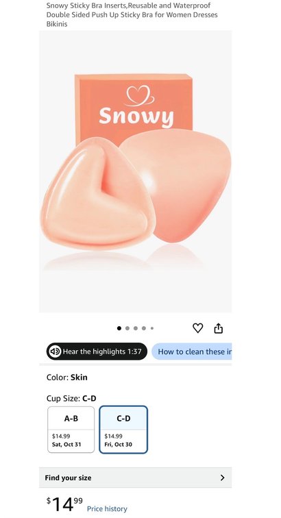 Snowy Sticky Push-Up Bra Inserts Size C-D - Est. Retail $14.99