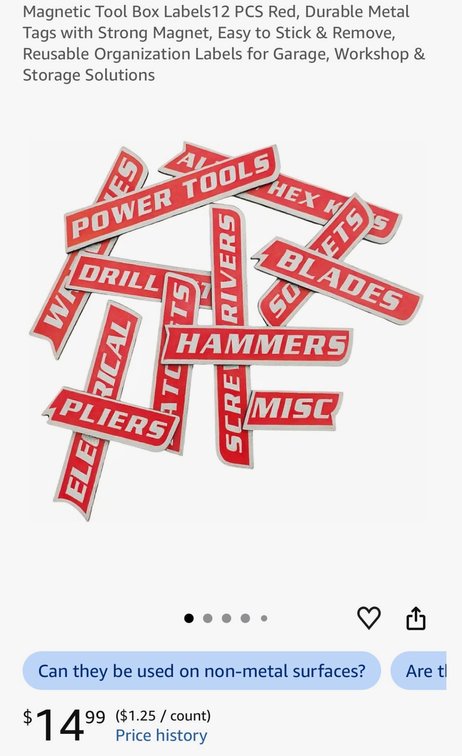 Set of 11 Red Magnetic Tool Box Labels- Est. Retail $14