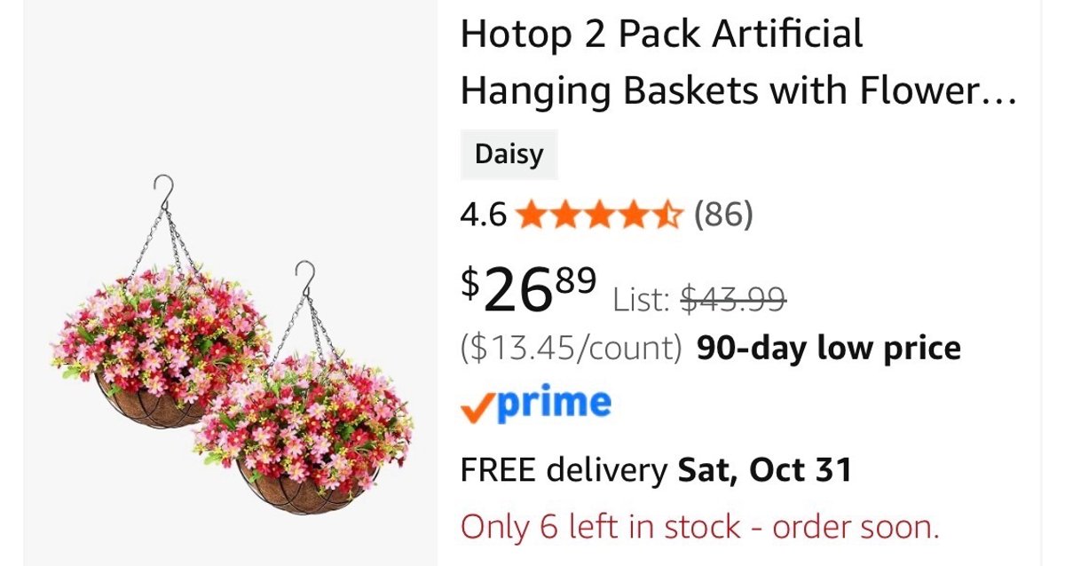 Hotop 2-Pack Artificial Daisy Hanging Baskets - Est. Retail $26.89