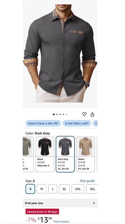 Men's Long-Sleeve Button-Down Shirt, Dark Grey - Est. Retail $14.99