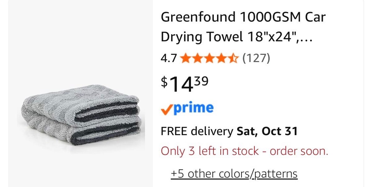Greenfound 1000GSM Car Drying Towel - Est. Retail $14.39