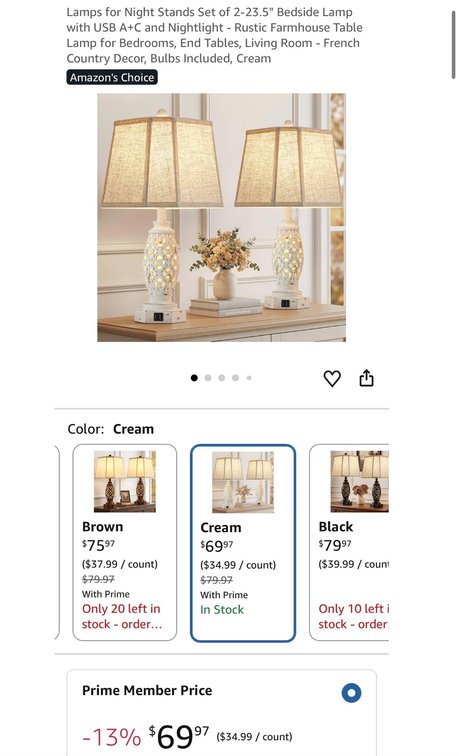 Set of 2 Bedside Table Lamps with Nightlight - Est. Retail $69.97