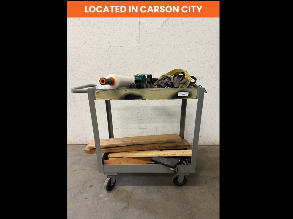 Steel Two-Shelf Rolling Utility Cart with Warehouse Supplies