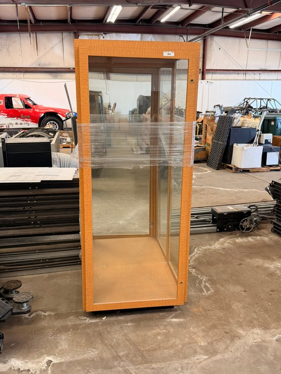 Figured Wood Veneer and Glass Lighted Display Cabinet