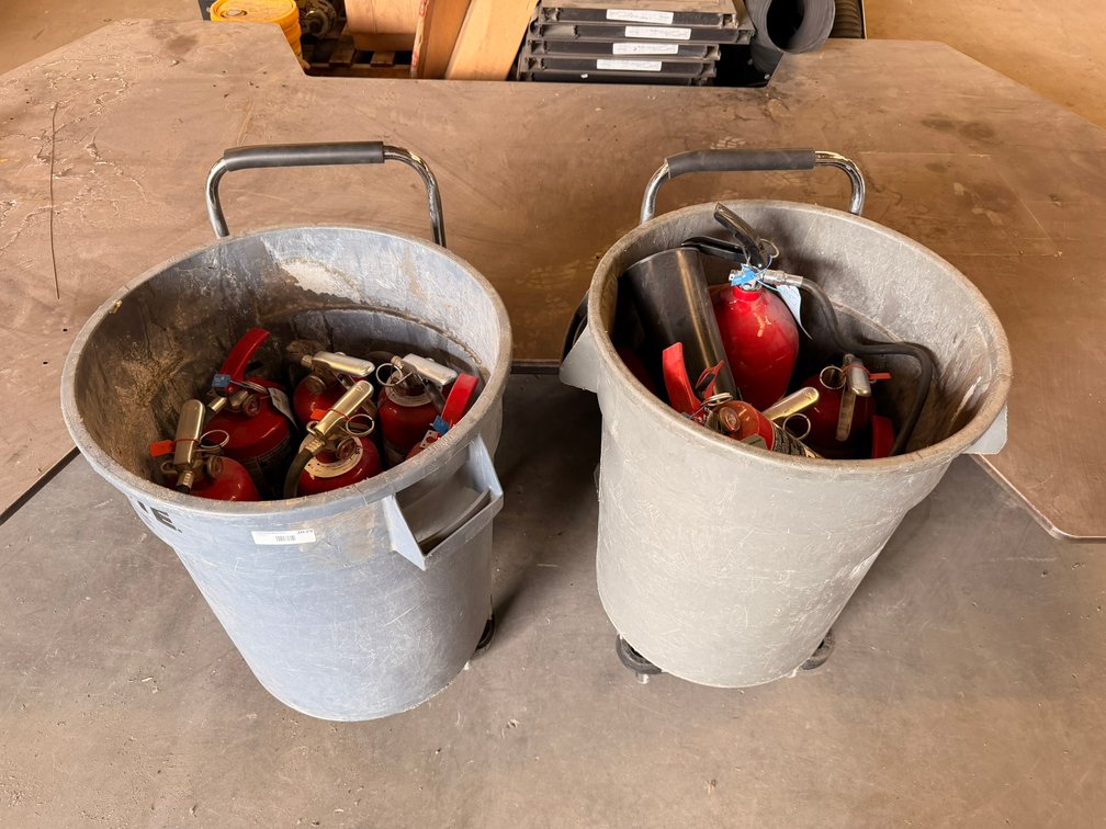 Fire Extinguishers in Rolling Utility Cans