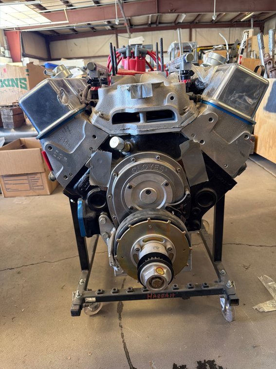 V8 Racing Engine Assembly on Rolling Stand