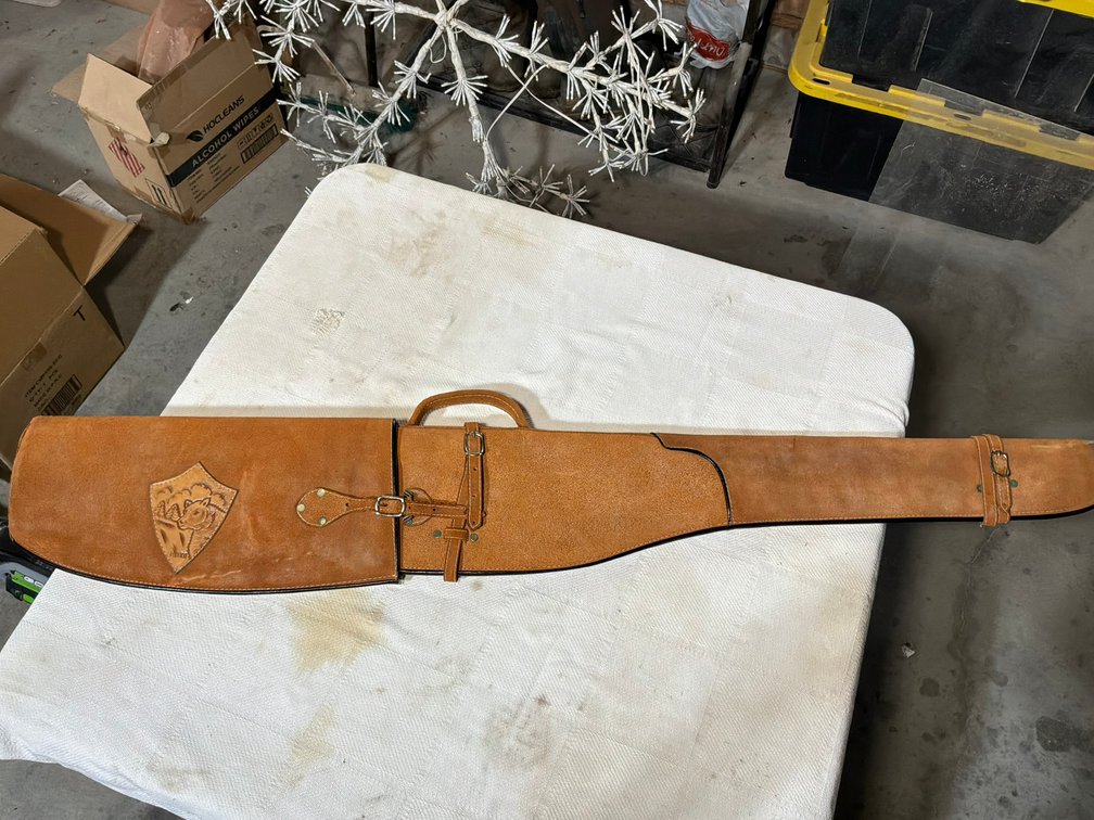 Vintage Brown Leather Rifle/Shotgun Case with Embossed Wildlife Crest