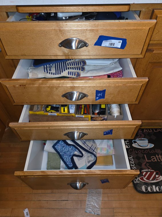 Contents of 4 Drawers Left Side of Sink