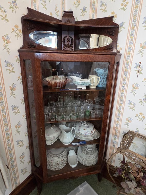 Antique Corner Curio Cabinet - Cabinet Only Contents Not Included