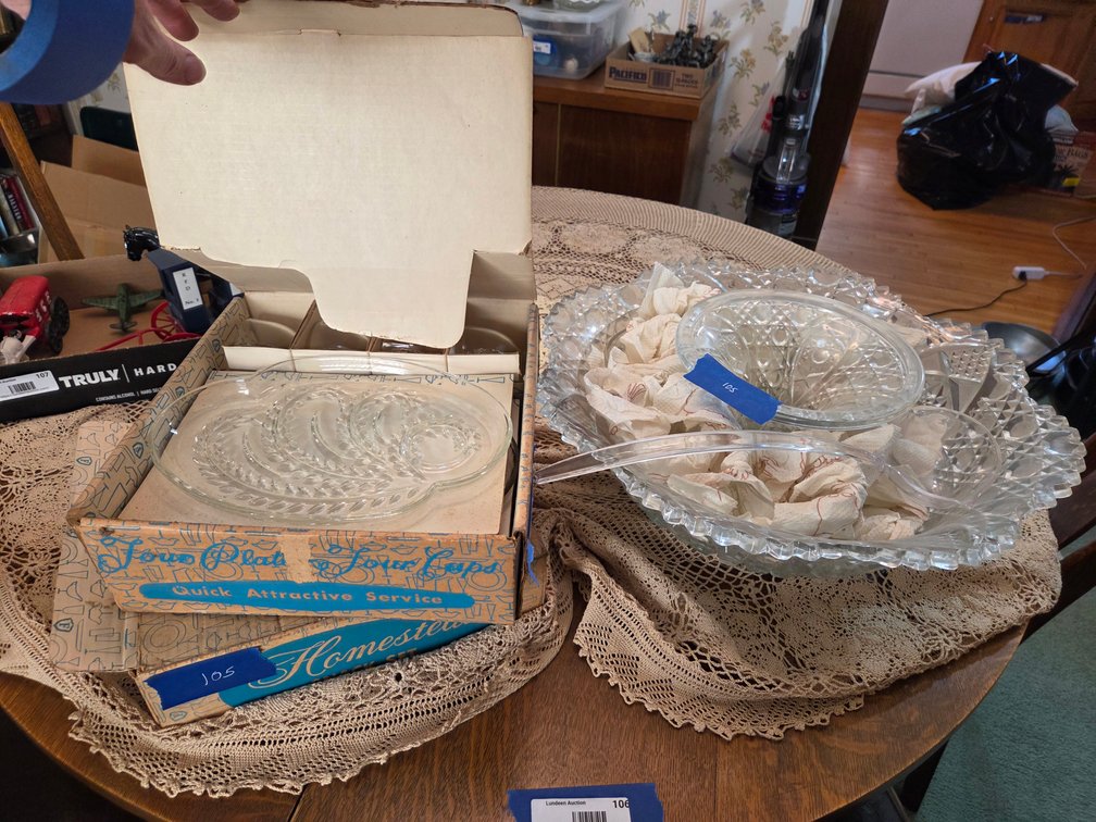 Vintage Cut Glass Punch Bowl Set and Homestead Snack Set