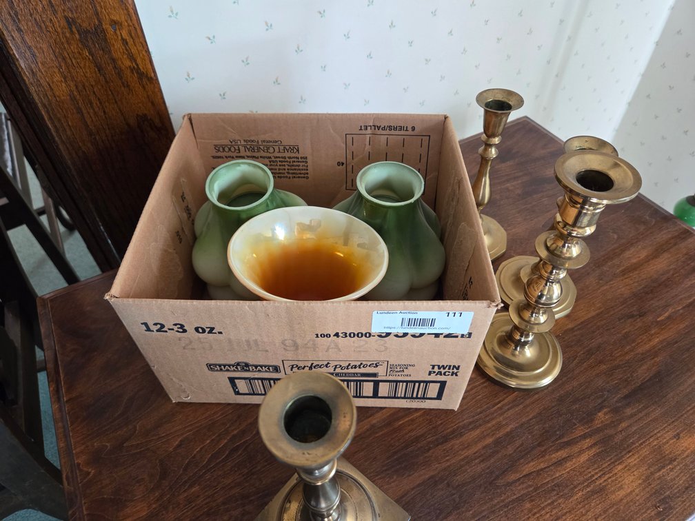 Brass Colored Candle Holders and Glass Light Globes