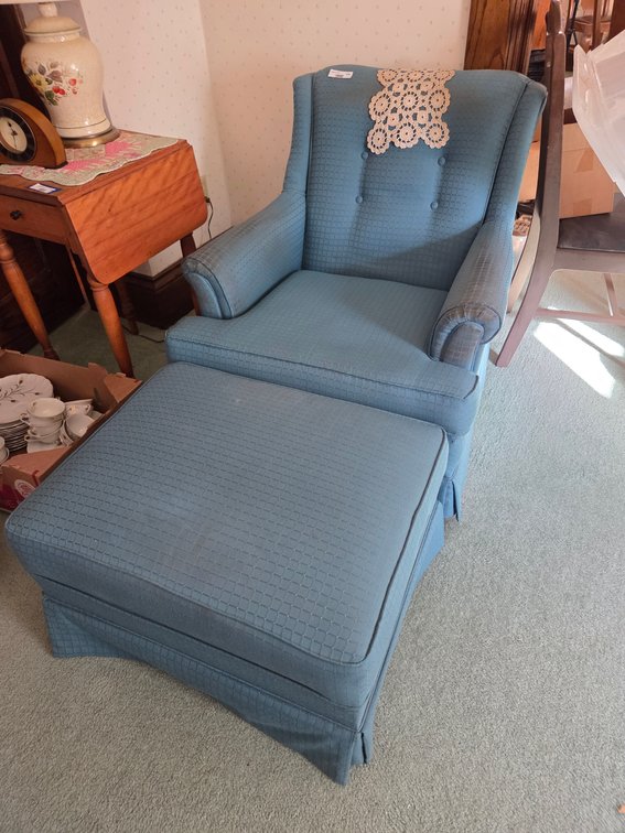 Turquoise Armchair W/ Ottoman