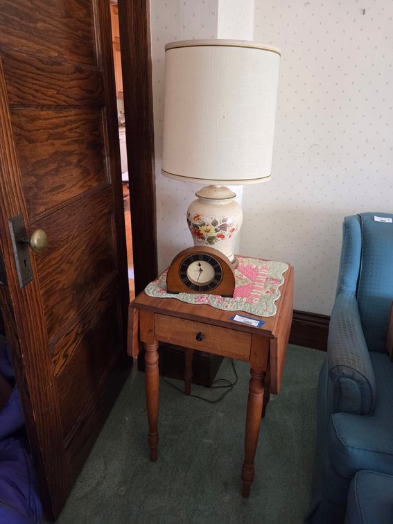 Dropleaf Side Table-Lamp- and Clock