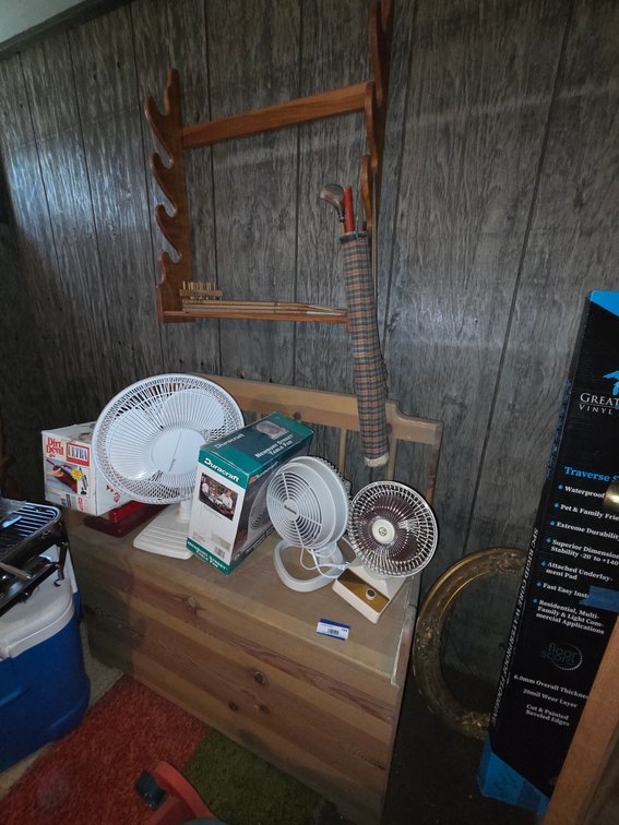 4 Fans and Wooden Storage Bench and More