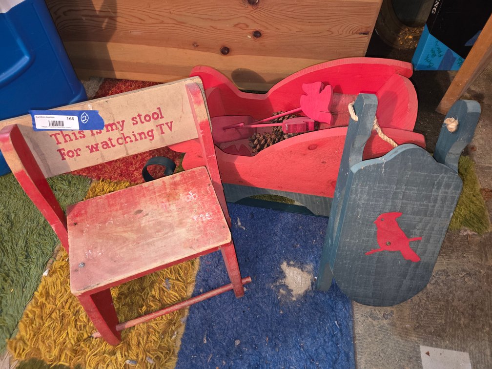 Wooden Stool and Decorative Sleigh