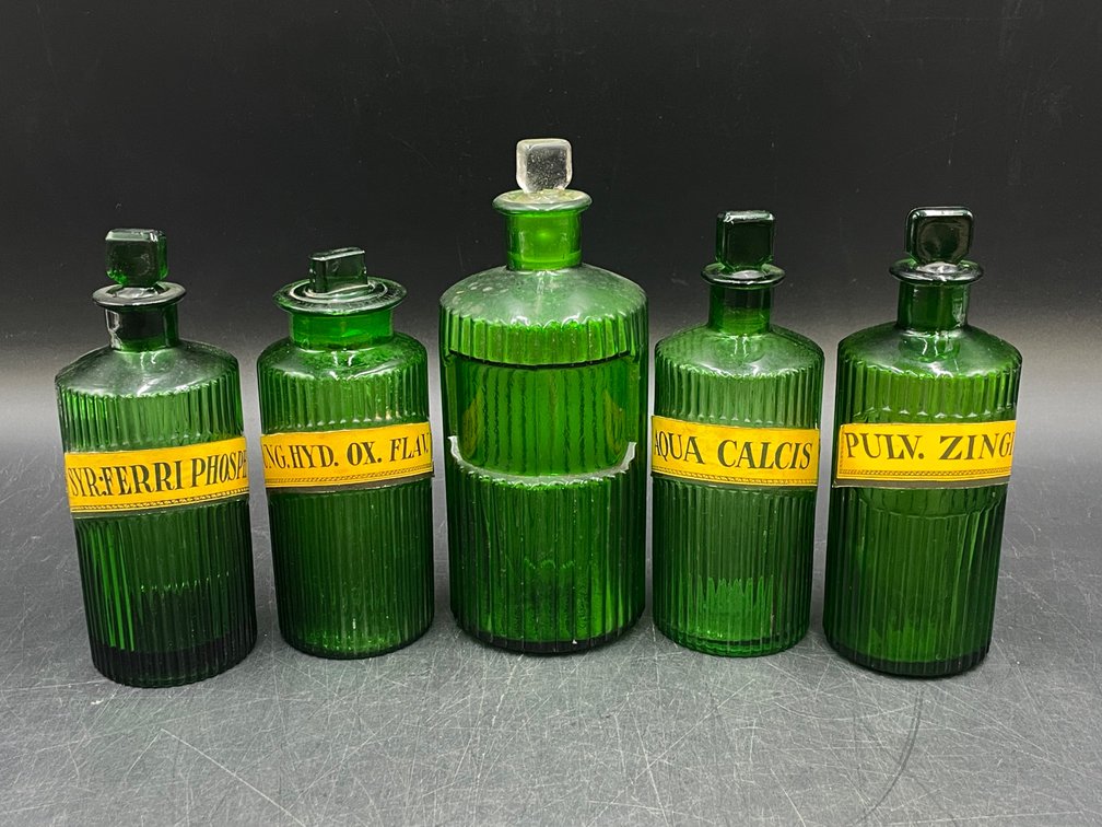 Ribbed Glass Medicine Bottles