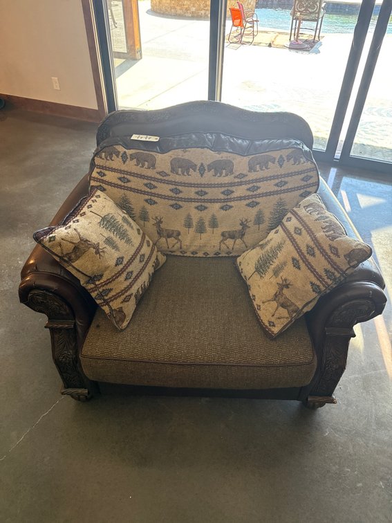 Leather Chair w/Bear Tapestry Motif
