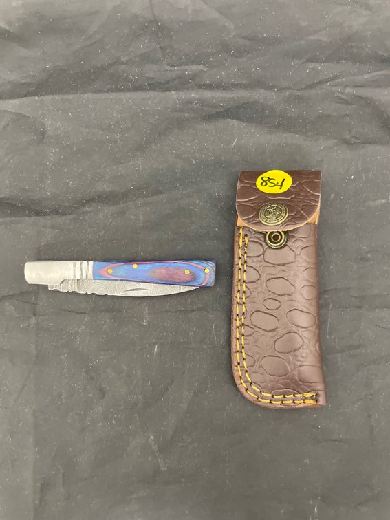 Folding Knife Damascus Steel w/Holster