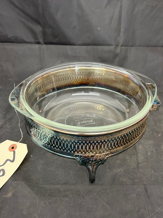 Glassbake Casserole Dish w/Silver Toned Stand