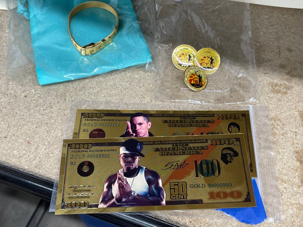 3 Pcs - Rustic Cuff Belt Bracelet - Eminem Gold Foil $100 Bill