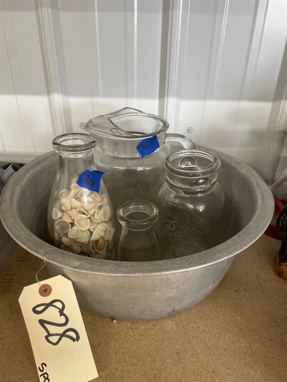 5 Pcs - Milk Bottles - Mason Jar - Pitcher & Metal Pan