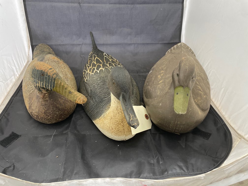 2 Plastic Duck Decoys & Wood Duck Decoy