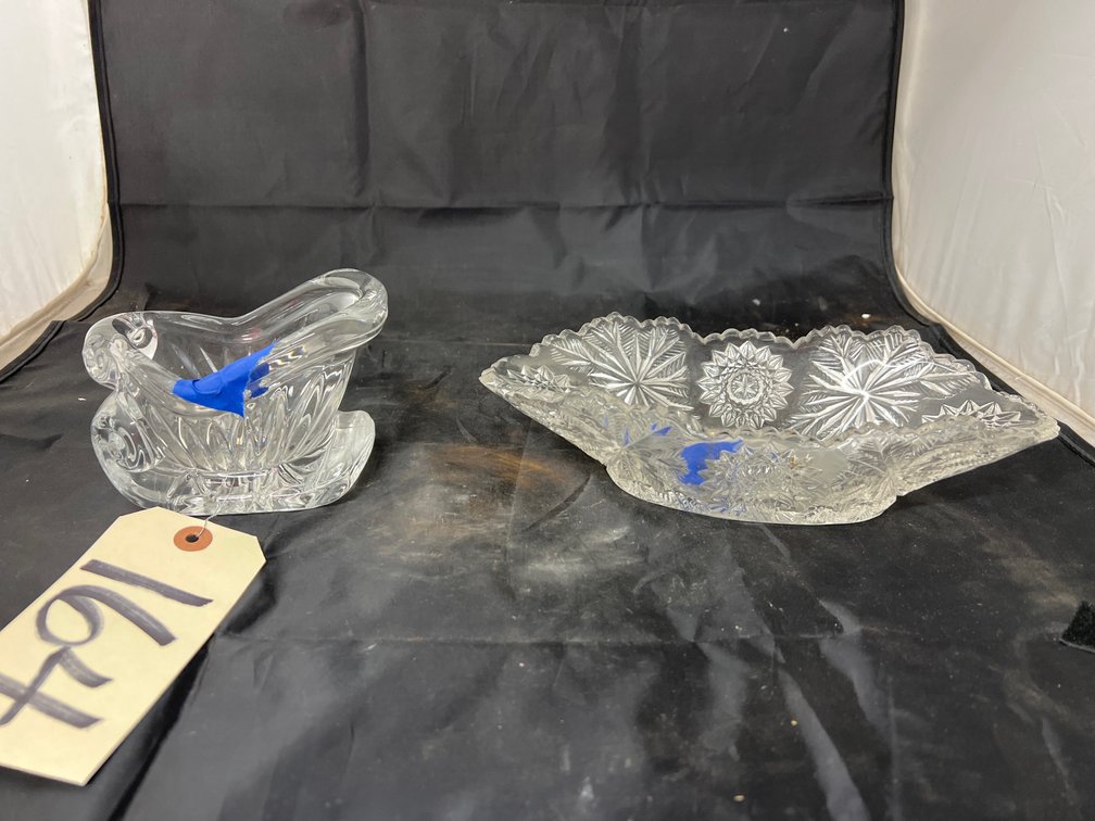 Glass Sleigh & Glass Bowl