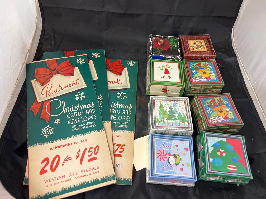 3pc Vintage Christmas Card Display & 8 NIP Christmas Boxes