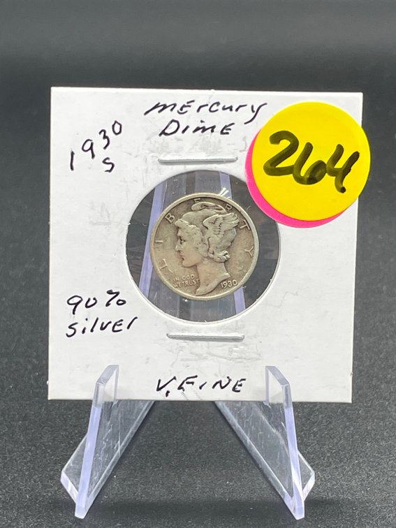 1930-S 90% Silver Mercury Dime Very Fine