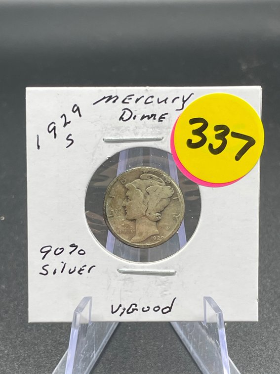 1929-S 90% Silver Mercury Dime V Good