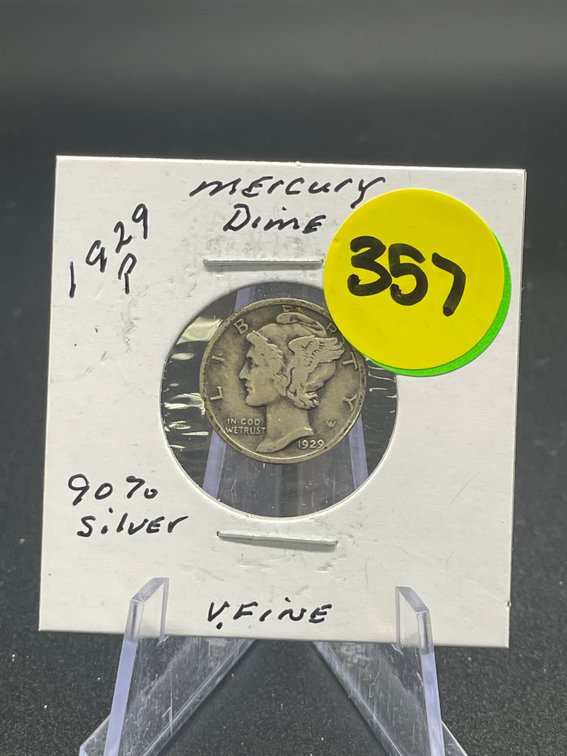 1929-P 90% Silver Mercury Dime - Very Fine