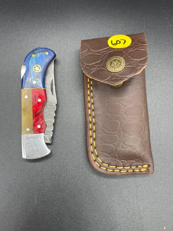 Folding Knife w/Leather Holster