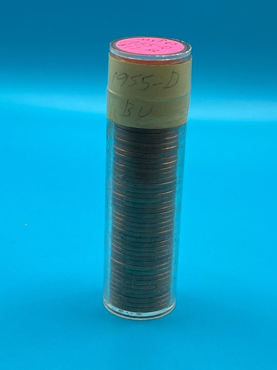 Tube of 1955D Lincoln Wheat Cents - Marked as