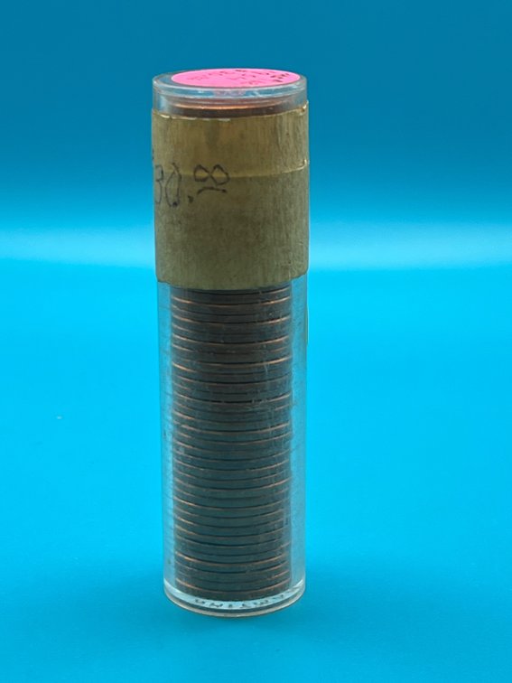 Tube of 1954 Lincoln Wheat Cents - Marked as