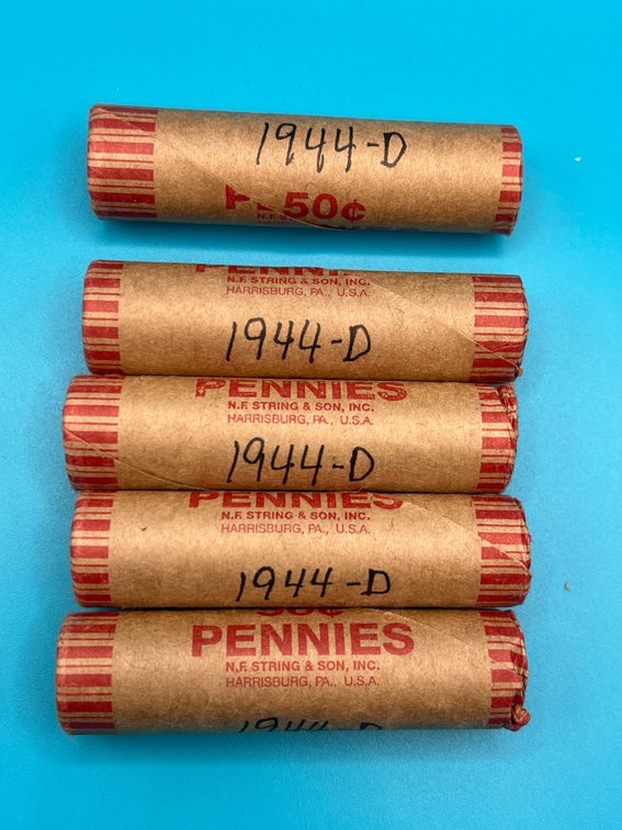 5 Rolls - 1944D Wheat Cents