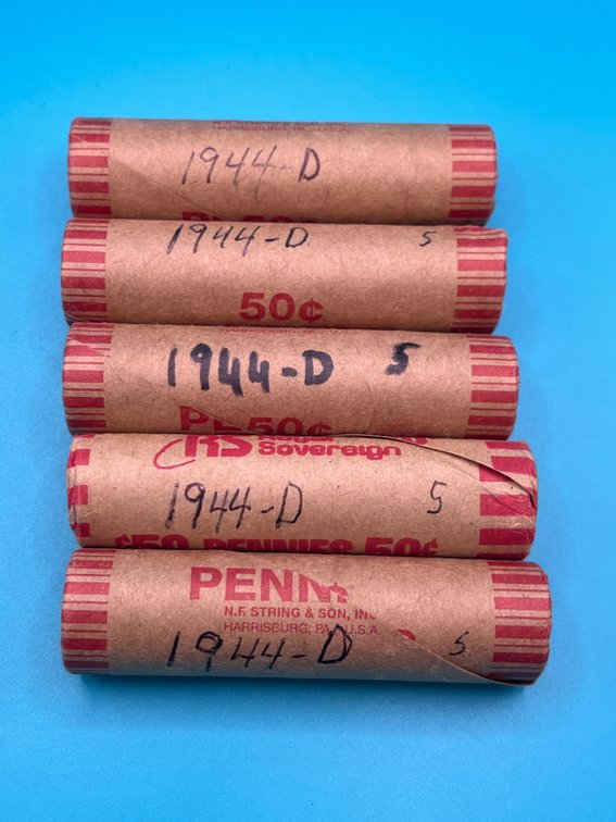 5 Rolls - 1944D Wheat Cents