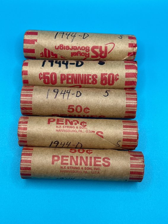 5 Rolls - 1944D Wheat Cents