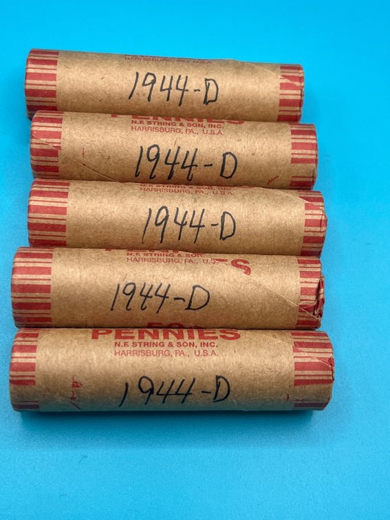 5 Rolls - 1944D Wheat Cents