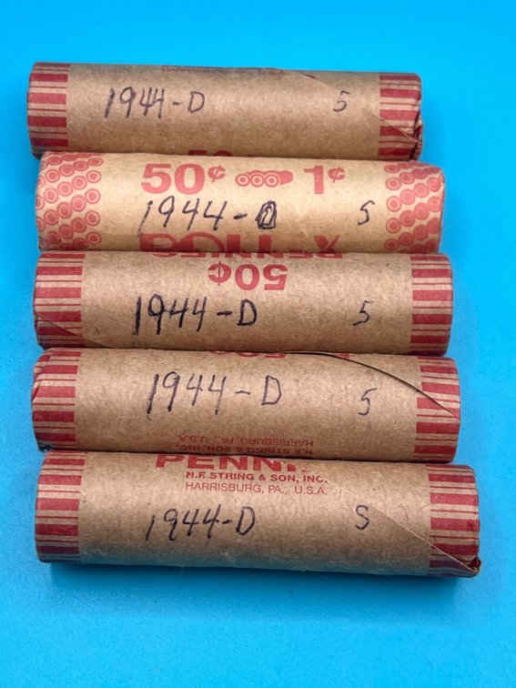 5 Rolls - 1944D Wheat Cents