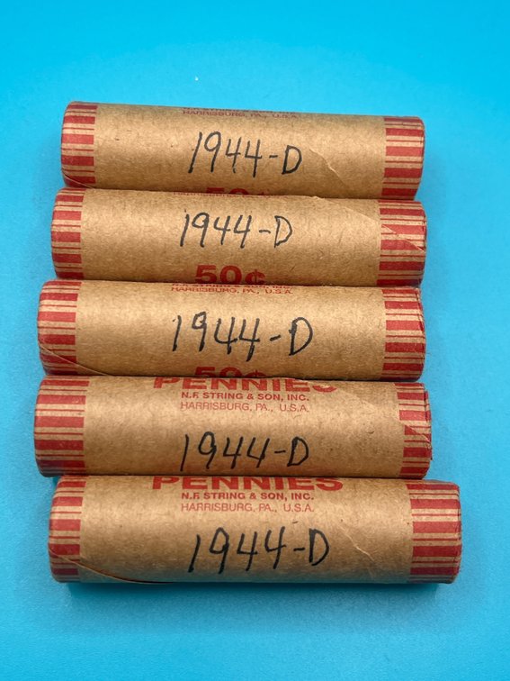5 Rolls - 1944D Wheat Cents