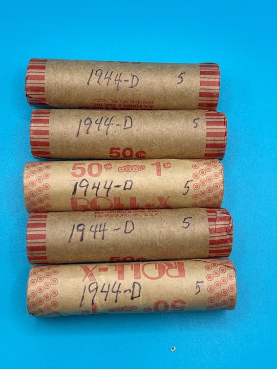 5 Rolls - 1944D Wheat Cents