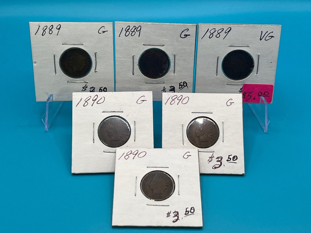 3 - 1889 & 3 - 1890 Indian Head Cents
