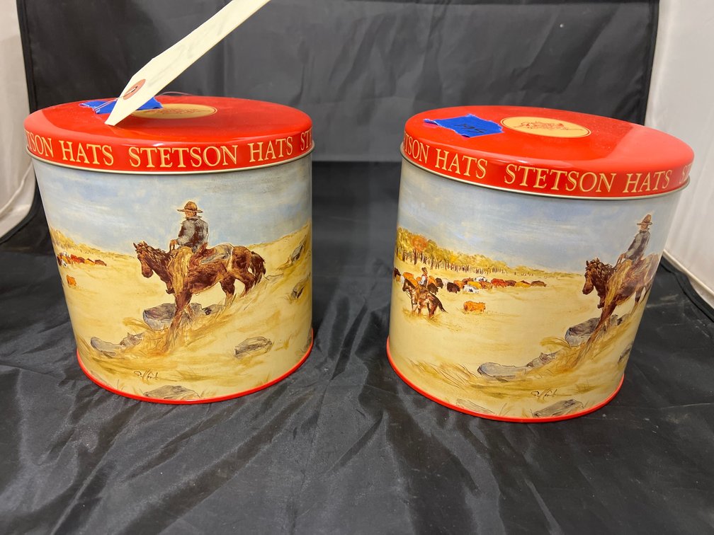 2 Pcs - Miniature Stetson Hats in Tins