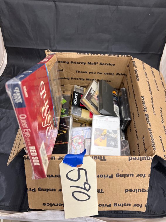 Box of Assorted Cassette Tapes & DVD