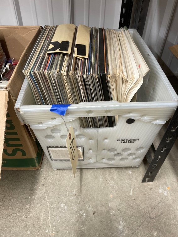 Assorted Vinyl Records in Mail Bin